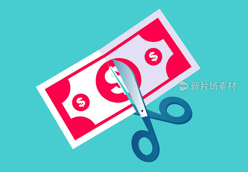 Scissors cut the banknotes, reducing costs and budgets